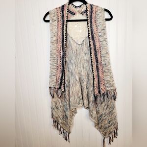 Copper Key Boho Multicolor Knit Vest With Crochet Size XL